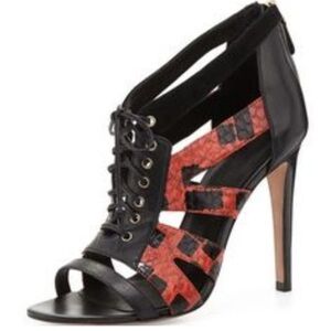 Rebecca Minkoff Reed Lace-up Combo Booties Red Snake NWOB 9.5